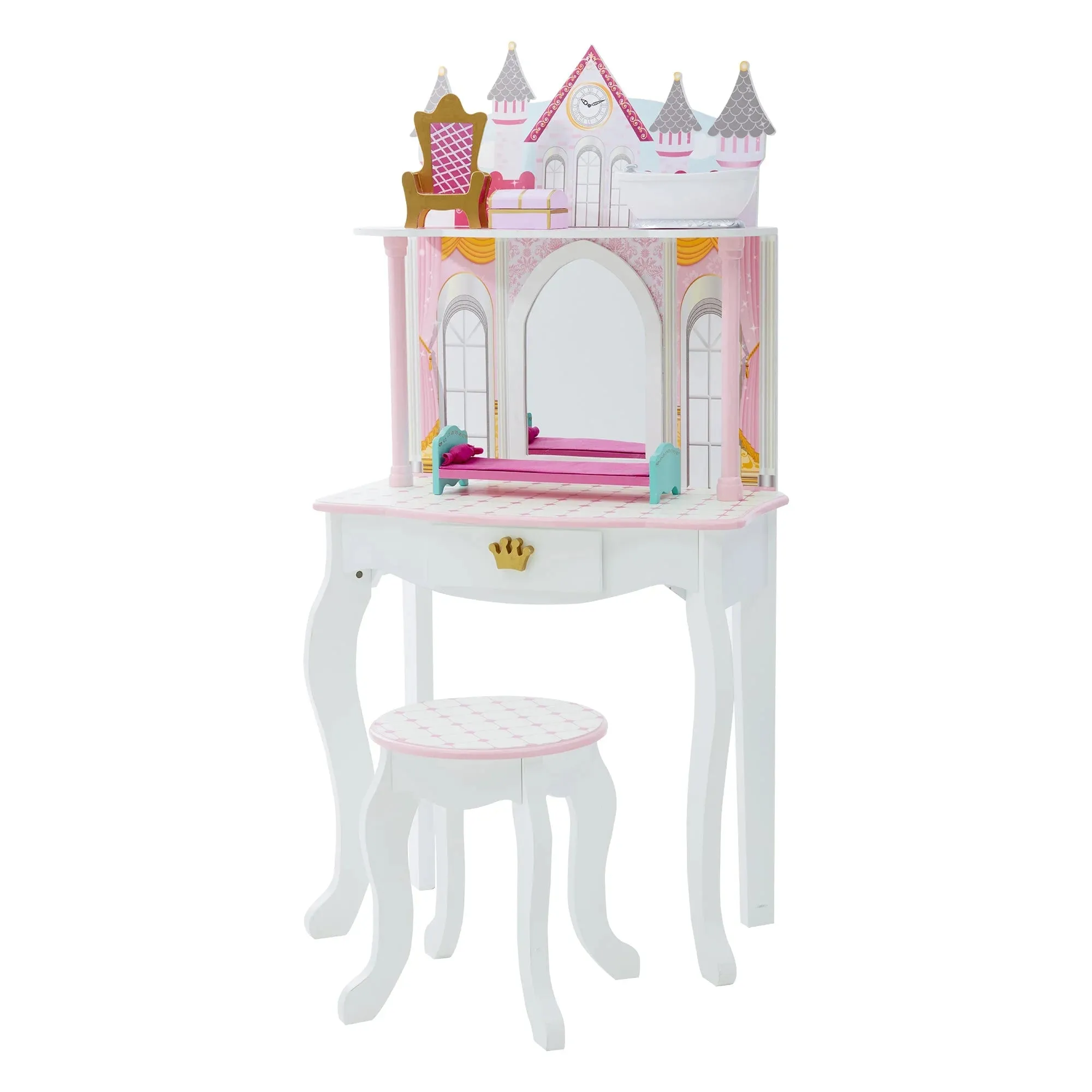 Teamson USA Kids Dreamland Princess Wooden Play Vanity Set Poseable Collectible Superhero Toy