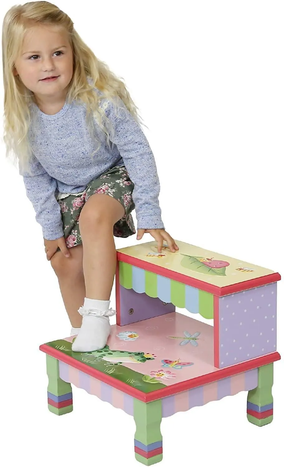 All Season Mammal Figure Teamson USA W-7486A Fantasy Fields - Magic Garden  Kids Wooden Step Up Stool with Storage