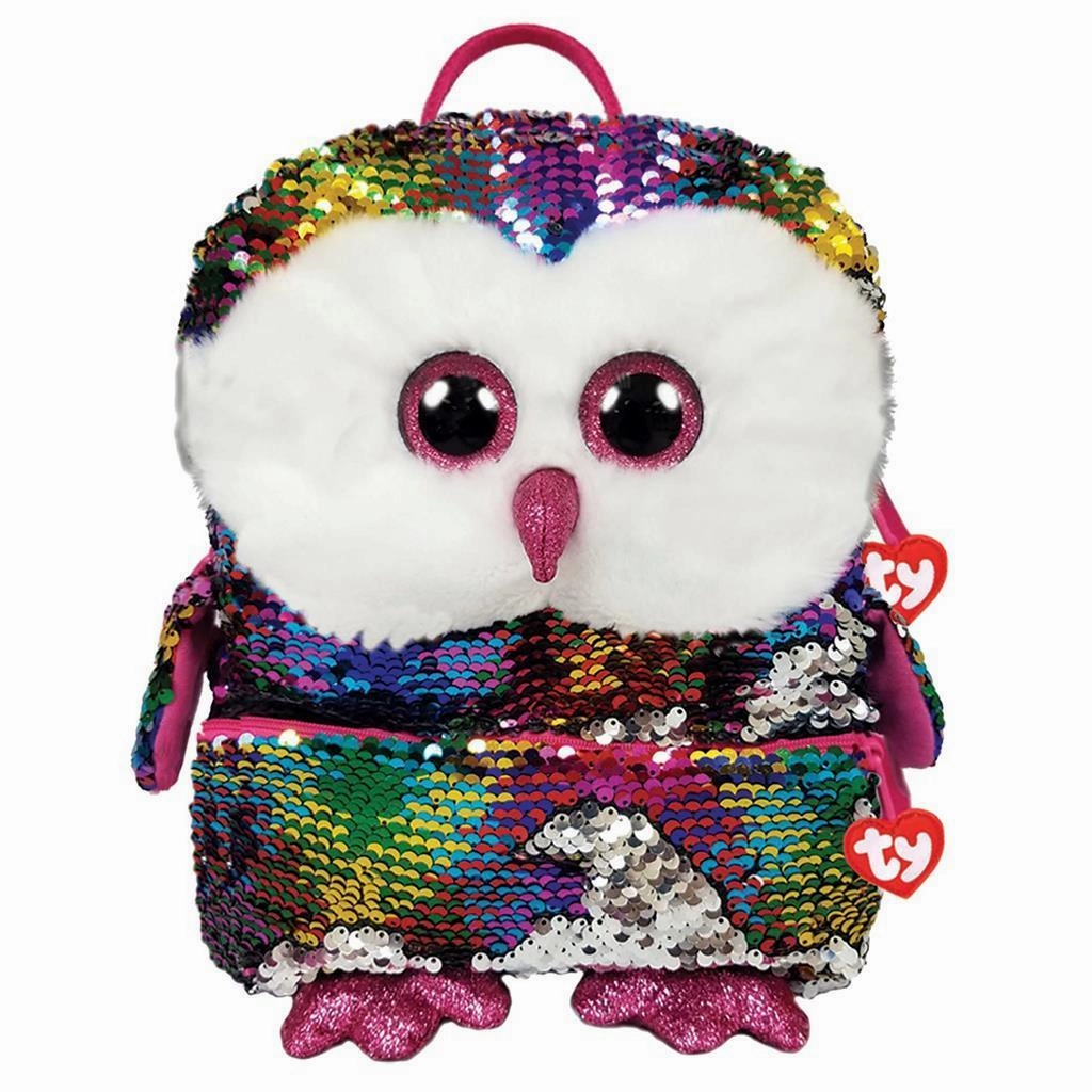 Flying Pose Ty Beanie Boo Owen Owl Reversible Sequin Square Backpack 33cm