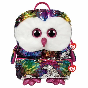 Flying Pose Ty Beanie Boo Owen Owl Reversible Sequin Square Backpack 33cm