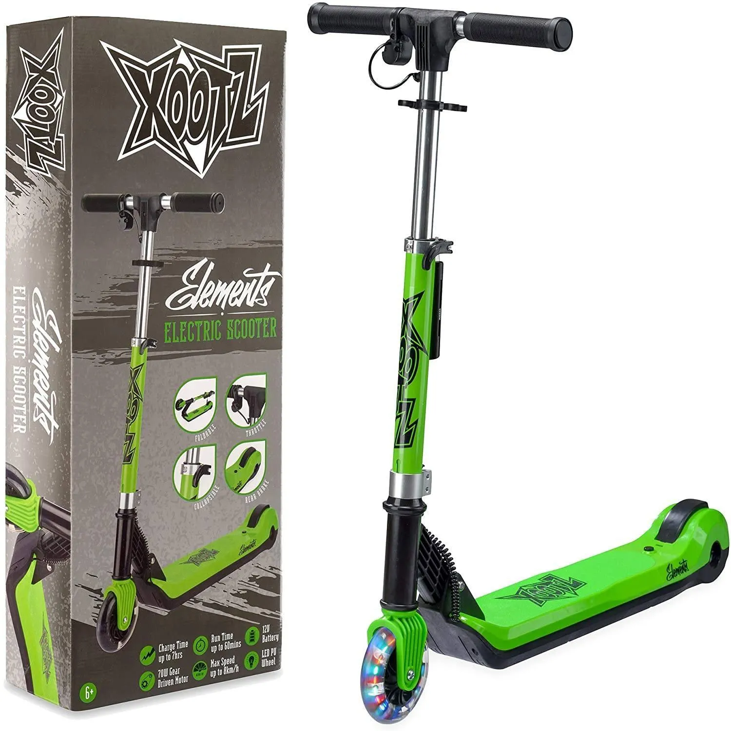 Cross Culture XOOTZ Kids Electric Scooter Folding with LED Light Up Wheel - Green