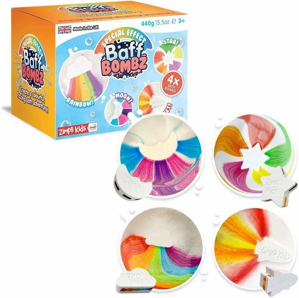 Zimpli Kids Fizzing Special Effect Baff Bath Bombz - 4 Pack 440g Animation Series
